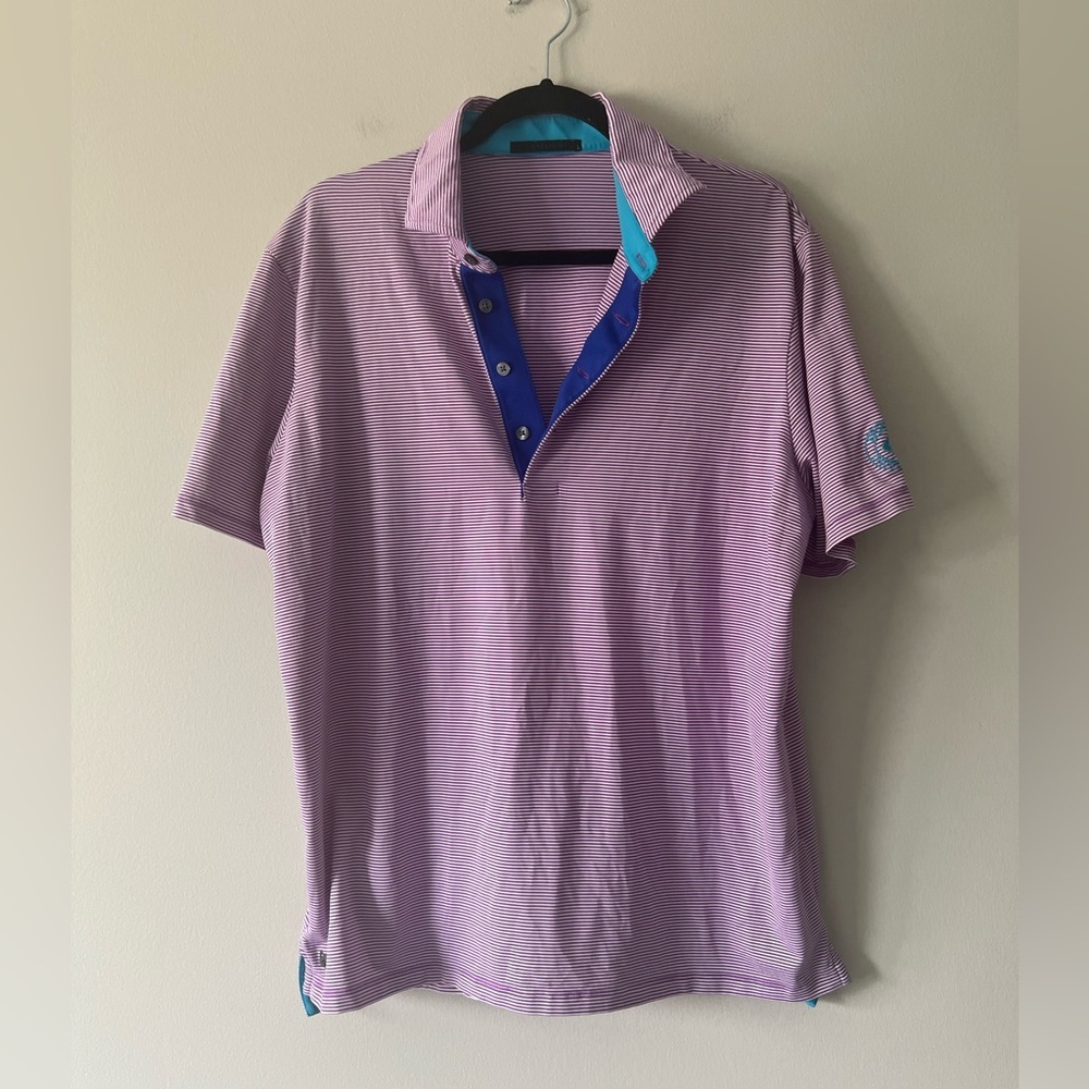 Greyson Purple Striped Golf Polo Shirt - Size L